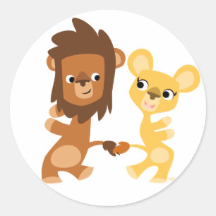 Cartoon Lion and Lioness dancing round sticker