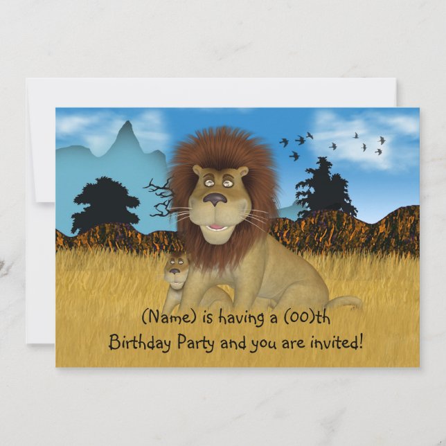 Cartoon Lion Childs Birthday Invitation (Front)