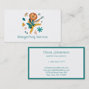 Cartoon Lion & Guitar Babysitting Service   Business Card