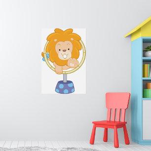 Cartoon Lion Jumping Through Ring Poster