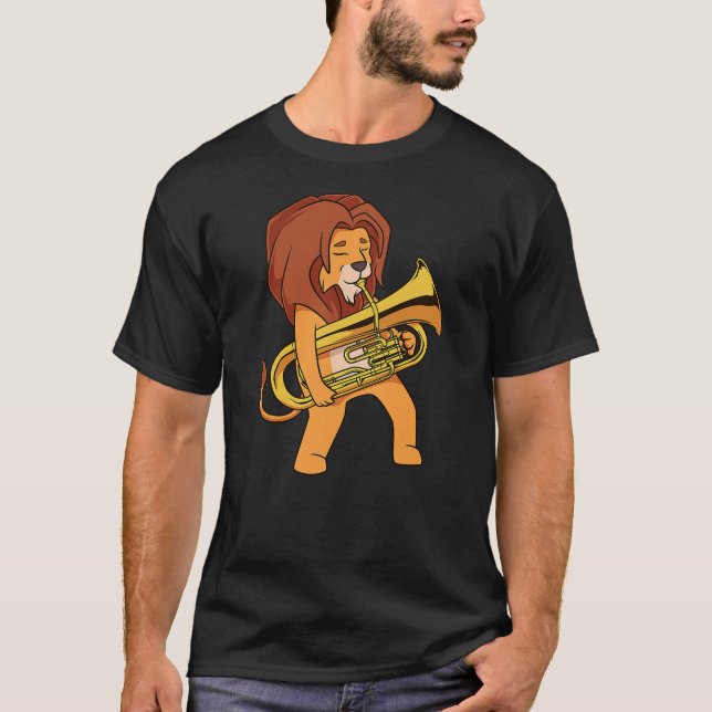 Cartoon lion playing euphonium T-Shirt (Front)