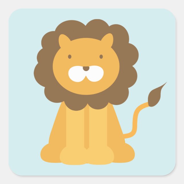 Cartoon Lion Square Sticker (Front)