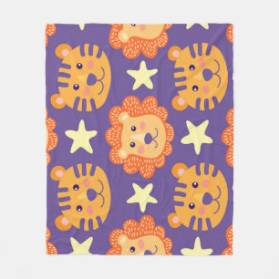 Cartoon Lions & Tigers: Vintage Fleece Blanket