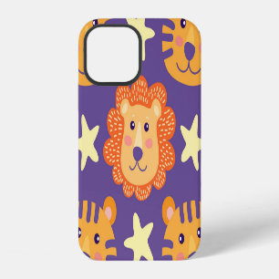 Cartoon Lions & Tigers: Vintage iPhone 12 Case