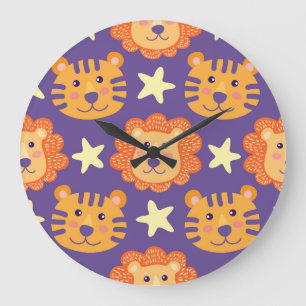 Cartoon Lions & Tigers: Vintage Large Clock