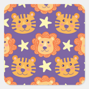 Cartoon Lions & Tigers: Vintage Square Sticker