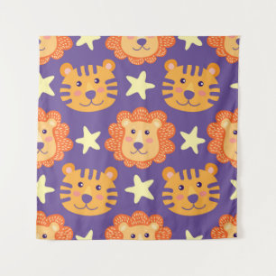 Cartoon Lions & Tigers: Vintage Tapestry