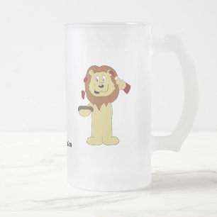 Cartoon Lions With Steak And Sauce Frosted Glass B Beer Mug