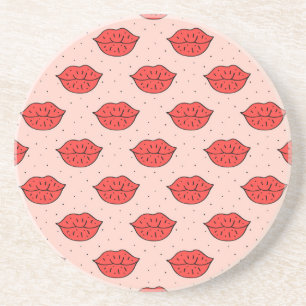 Cartoon lips: feminist doodle pattern. coaster