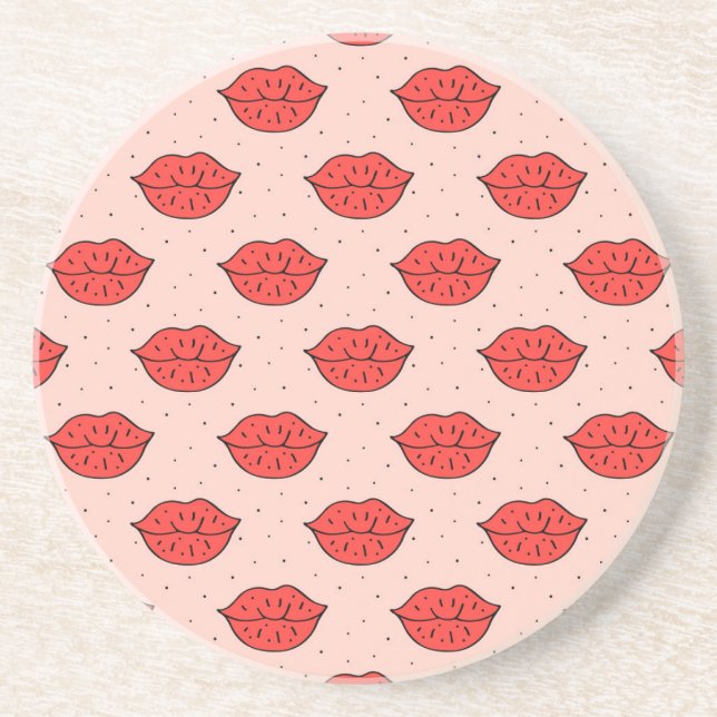 Cartoon lips: feminist doodle pattern. coaster (Front)