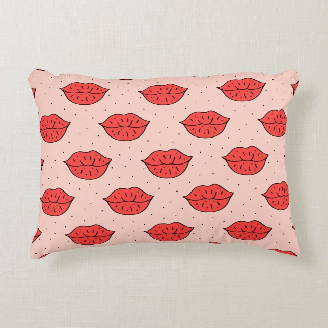 Cartoon lips: feminist doodle pattern. decorative cushion (Front)