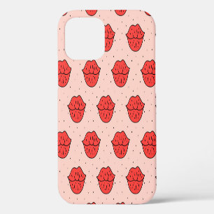 Cartoon lips: feminist doodle pattern. iPhone 12 case