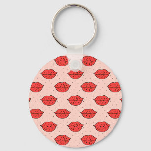 Cartoon lips: feminist doodle pattern. key ring
