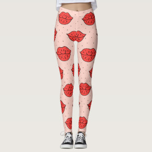 Cartoon lips: feminist doodle pattern. leggings