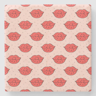 Cartoon lips: feminist doodle pattern. stone coaster