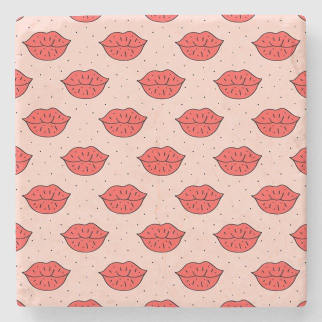 Cartoon lips: feminist doodle pattern. stone coaster (Front)