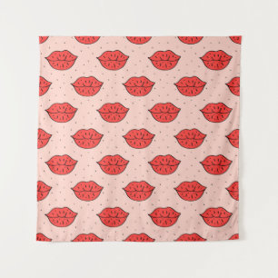 Cartoon lips: feminist doodle pattern. tapestry