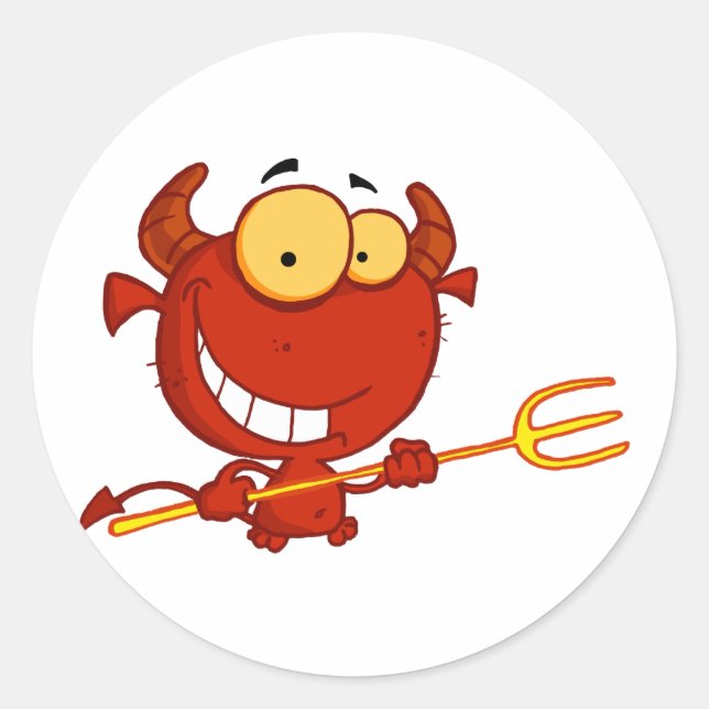 Cartoon Little Devil With Pitchfork Classic Round Sticker (Front)