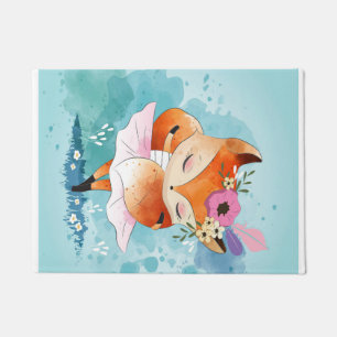 Cartoon Little Fox   Lovely Fox Floral Doormat