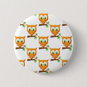 Cartoon Little Owl On Branch Pattern 6 Cm Round Badge