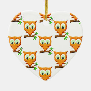 Cartoon Little Owl On Branch Pattern Ceramic Tree Decoration