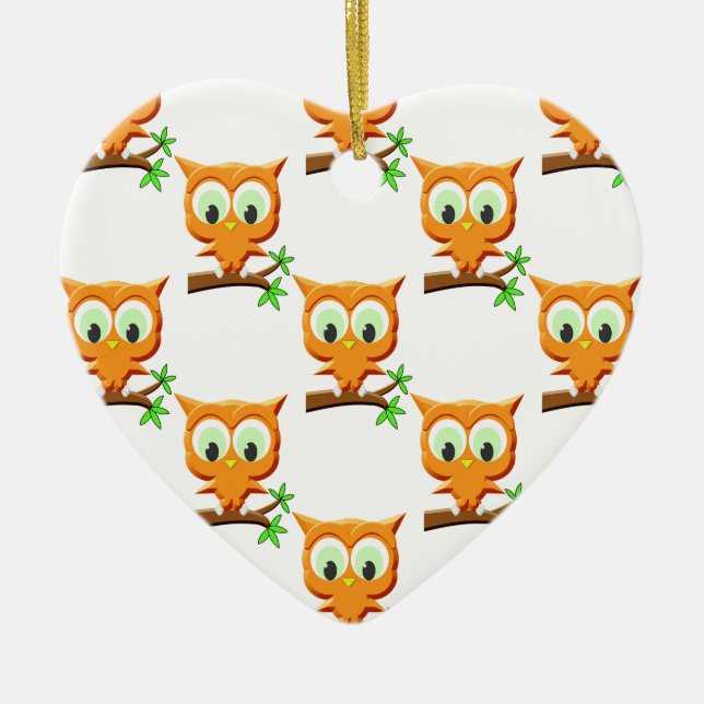 Cartoon Little Owl On Branch Pattern Ceramic Tree Decoration (Front)