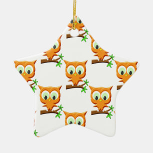 Cartoon Little Owl On Branch Pattern Ceramic Tree Decoration