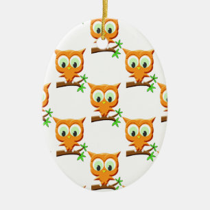 Cartoon Little Owl On Branch Pattern Ceramic Tree Decoration