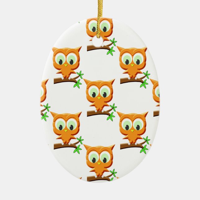Cartoon Little Owl On Branch Pattern Ceramic Tree Decoration (Front)