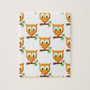 Cartoon Little Owl On Branch Pattern Jigsaw Puzzle