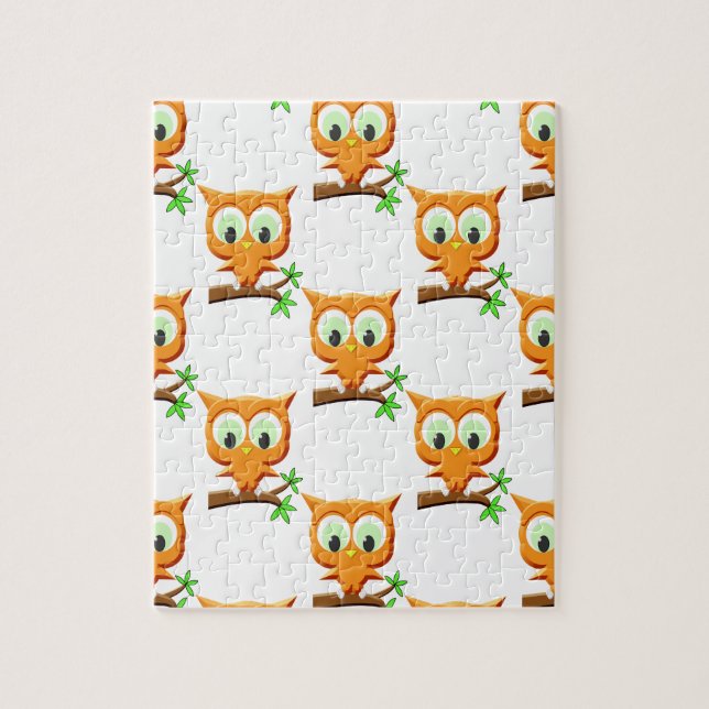 Cartoon Little Owl On Branch Pattern Jigsaw Puzzle (Vertical)