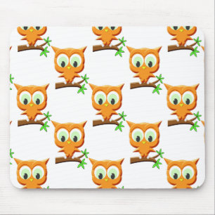 Cartoon Little Owl On Branch Pattern Mouse Mat