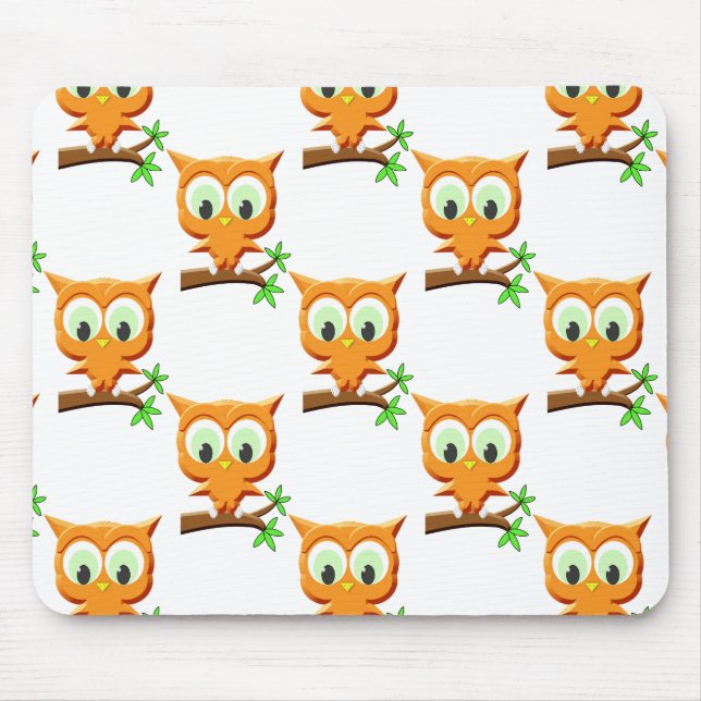 Cartoon Little Owl On Branch Pattern Mouse Mat (Front)