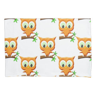 Cartoon Little Owl On Branch Pattern Pillowcase