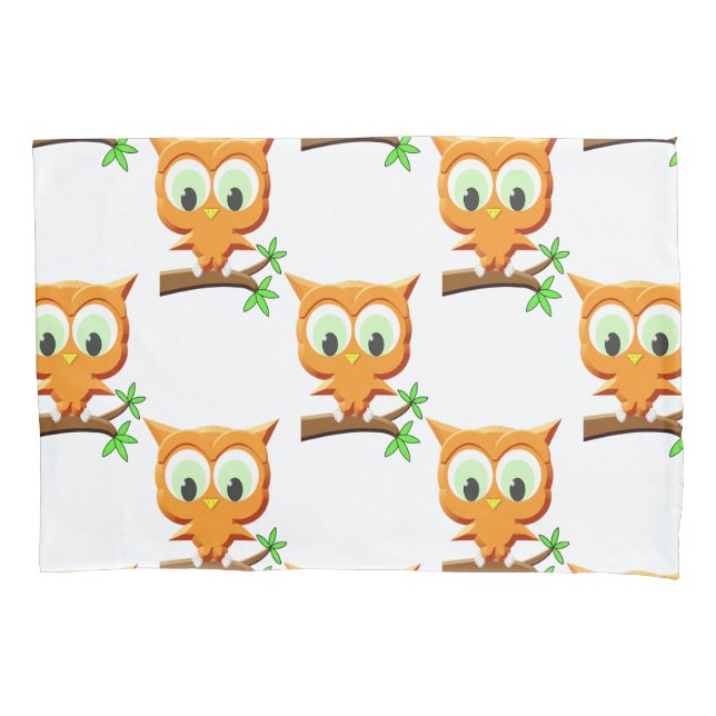 Cartoon Little Owl On Branch Pattern Pillowcase (Front)