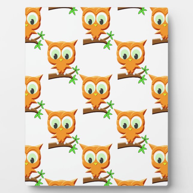 Cartoon Little Owl On Branch Pattern Plaque (Front)