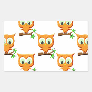 Cartoon Little Owl On Branch Pattern Rectangular Sticker