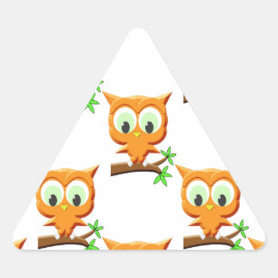 Cartoon Little Owl On Branch Pattern Triangle Sticker