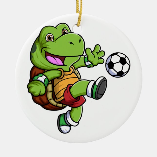 cartoon little turtle playing soccer ceramic tree decoration (Front)