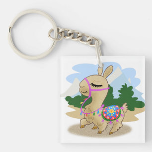Cartoon Llama Key Ring