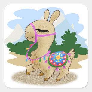 Cartoon Llama Square Sticker