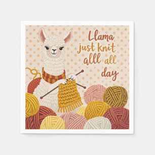 Cartoon llama wearing a knit scarf napkin