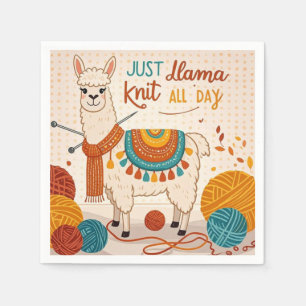 Cartoon llama wearing a knit scarf napkin