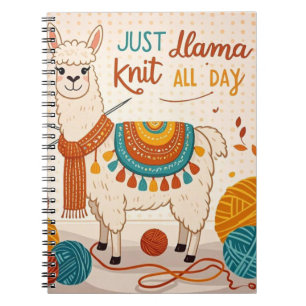 Cartoon llama wearing a knit scarf notebook