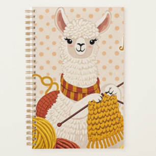 Cartoon llama wearing a knit scarf planner