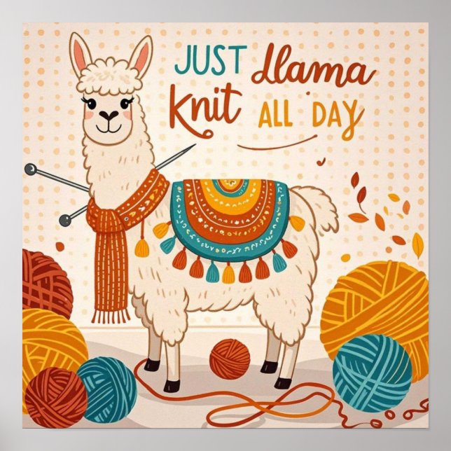 Cartoon llama wearing a knit scarf  poster (Front)