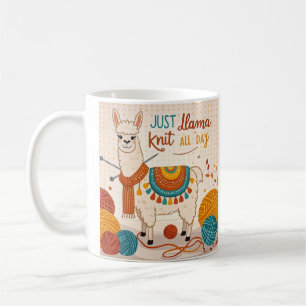 Cartoon llama wearing a knit scarf  poster coffee mug