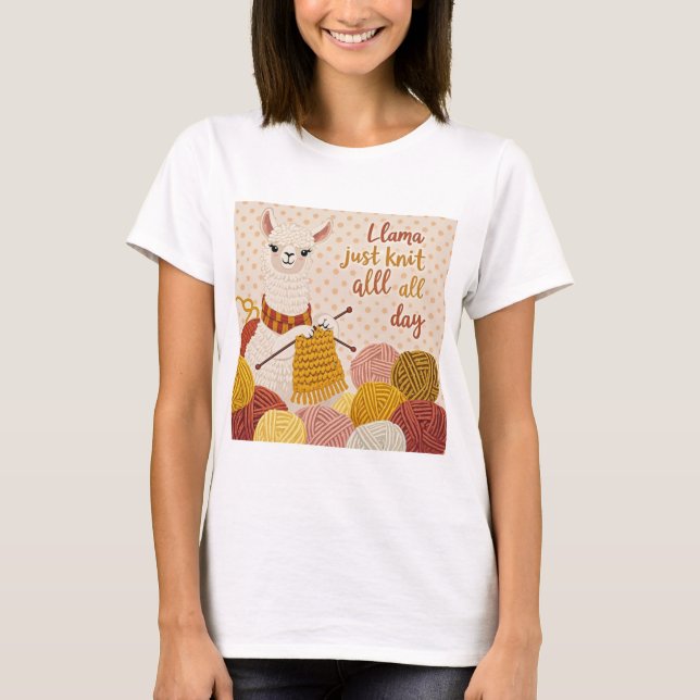 Cartoon llama wearing a knit scarf  T-Shirt (Front)