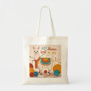 Cartoon llama wearing a knit scarf  tote bag