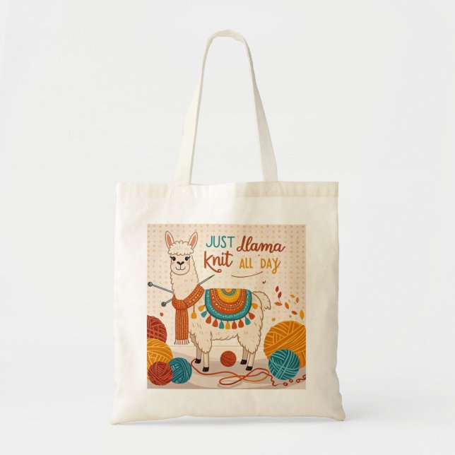 Cartoon llama wearing a knit scarf  tote bag (Front)